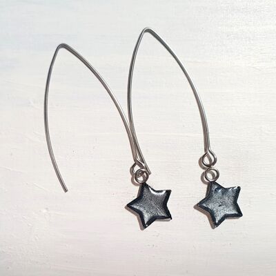 Pendientes largos con forma de estrella y alambre - Azul marino, SKU917
