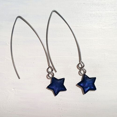 Long wire drop star earrings - Midnight pearl ,SKU919
