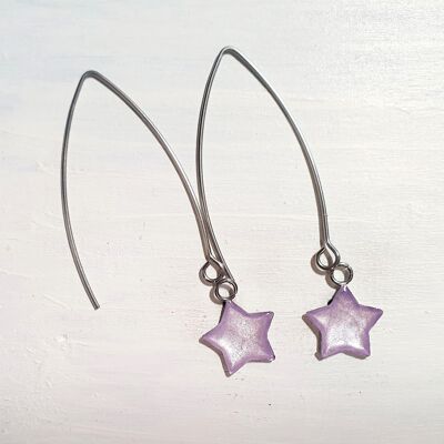 Pendientes largos con forma de estrella y alambre - Perla lila, SKU921