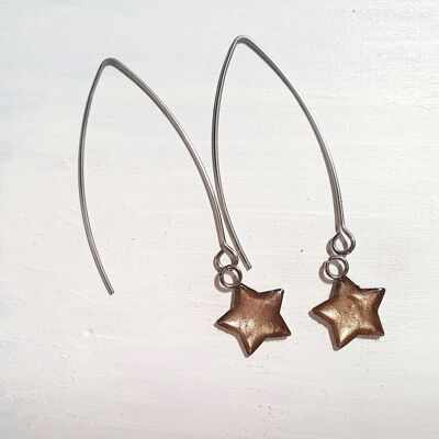 Long wire drop star earrings - Latte pearl ,SKU923