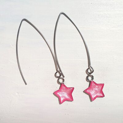 Long wire drop star earrings - Candy floss pearl ,SKU925