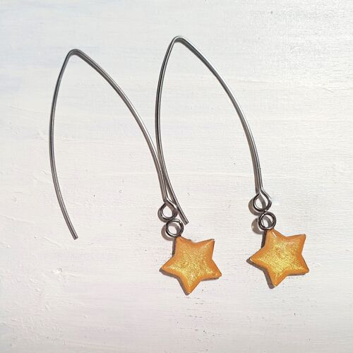 Long wire drop star earrings - Gold ,SKU928