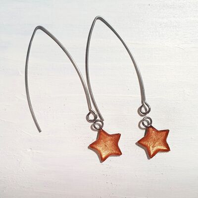 Aretes largos con forma de estrella y alambre - Cobre, SKU930