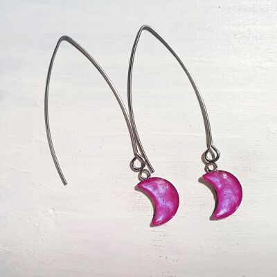 Orecchini lunghi con luna a filo - viola iridescente, SKU933