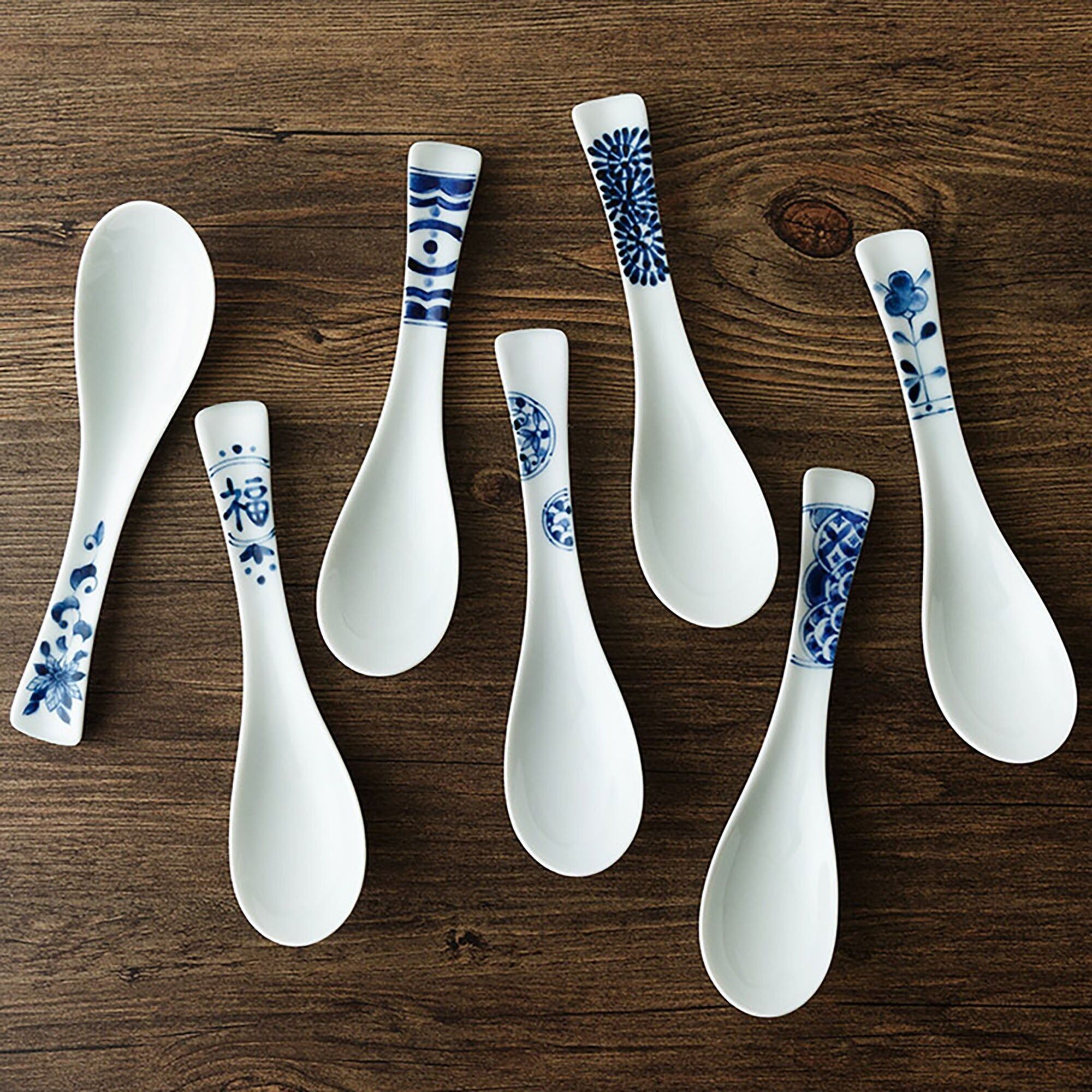 Blue and white patterned spoon