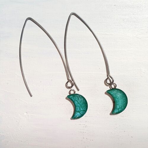 Long wire drop moon earrings - Turquoise ,SKU936
