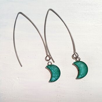 Boucles d'oreilles longues en fil de lune - Turquoise ,SKU936