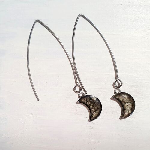 Long wire drop moon earrings - Onyx ,SKU937