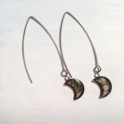 Boucles d'oreilles longues en fil de lune - Onyx ,SKU937