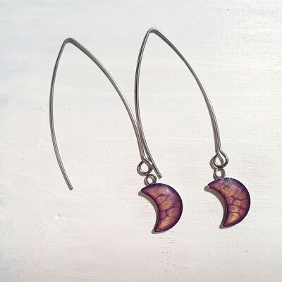 Long wire drop moon earrings - Purple ,SKU939