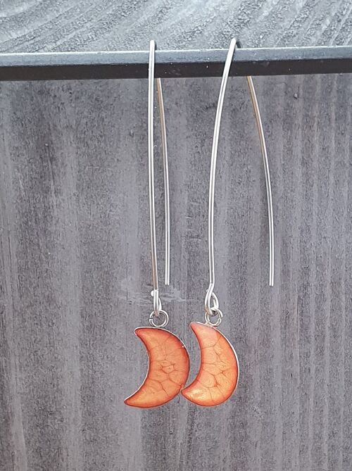Long wire drop moon earrings - Orange ,SKU941