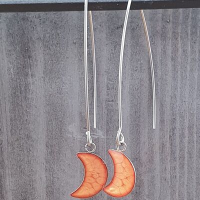 Boucles d'oreilles longues lune en fil - Orange ,SKU941
