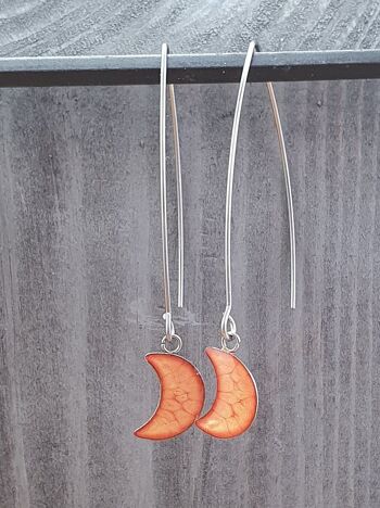 Boucles d'oreilles longues lune en fil - Orange ,SKU941