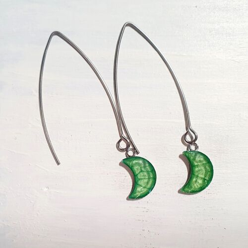 Long wire drop moon earrings - Emerald ,SKU942