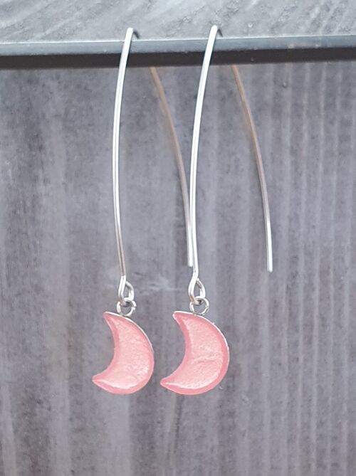 Long wire drop moon earrings - Baby pink ,SKU944