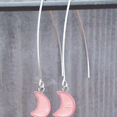 Long wire drop moon earrings - Baby pink ,SKU944