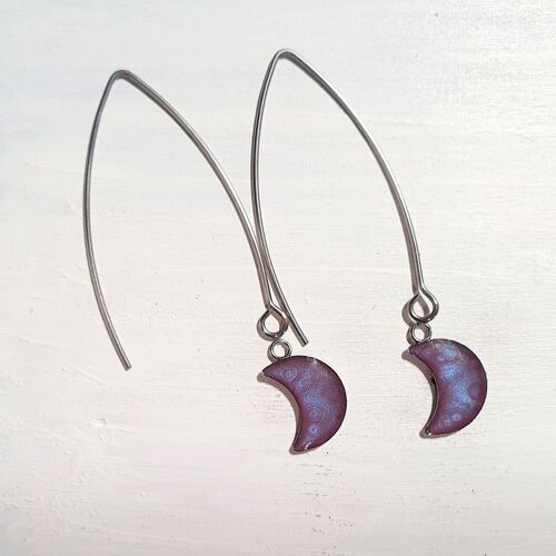 Long wire drop moon earrings - Violet ,SKU945