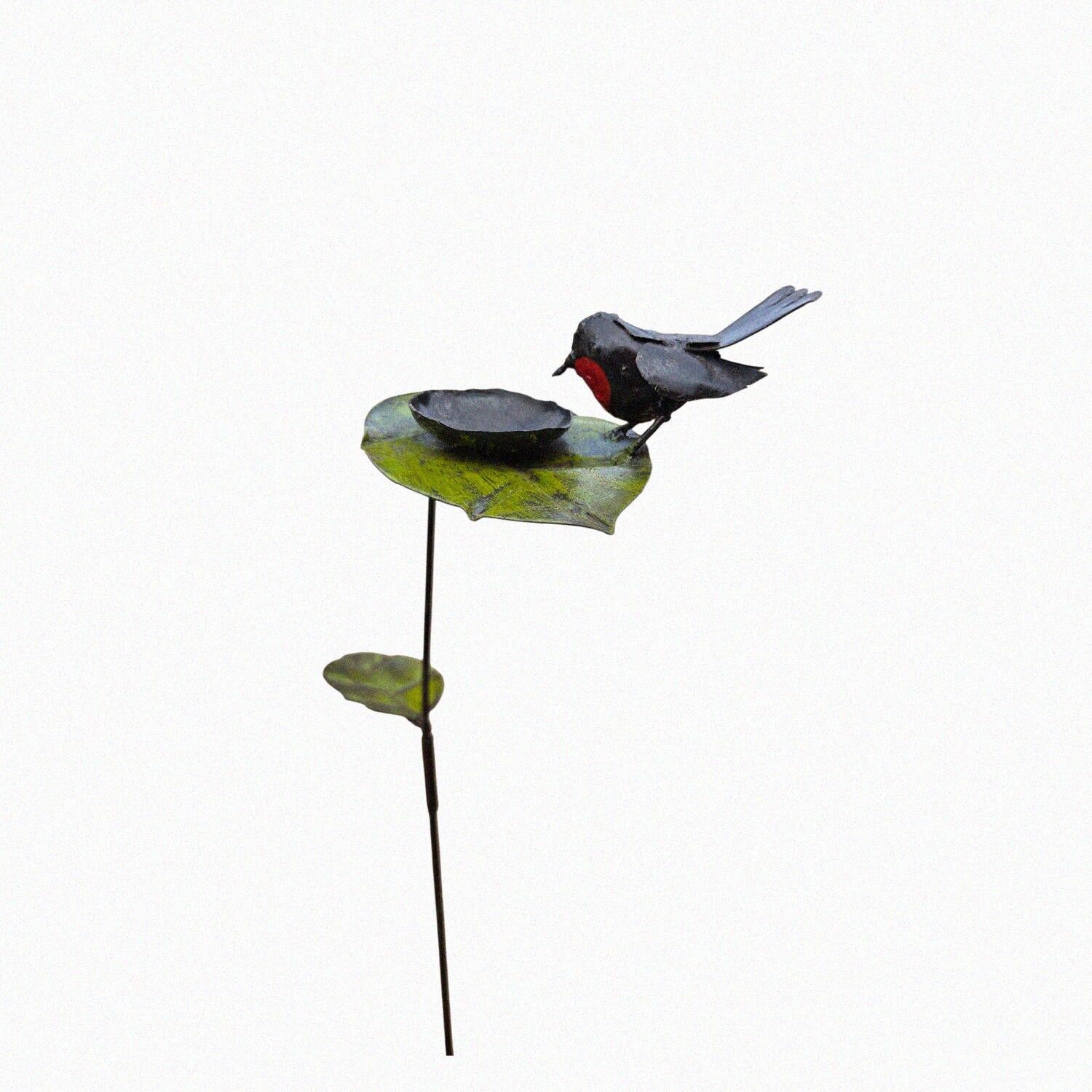 METAL ROBIN BOWL ON TREE LEAVE