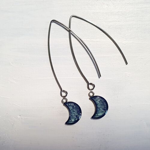 Long wire drop moon earrings - Marine ,SKU947