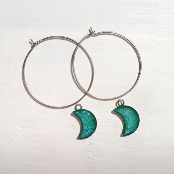 Boucles d'oreilles pendantes lunes sur fil rond - turquoise ,SKU993