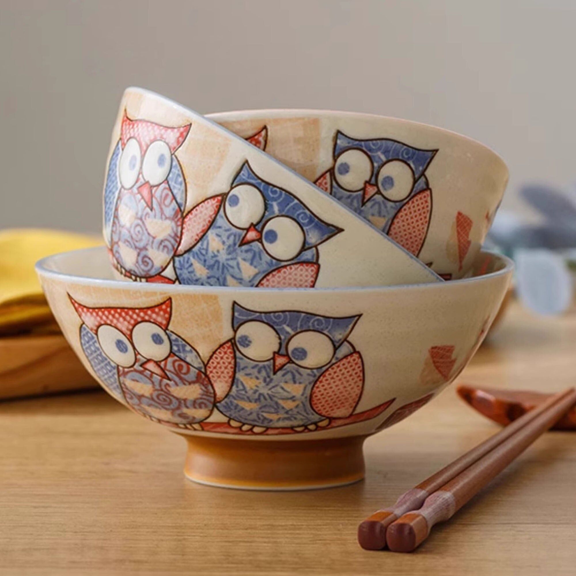 Rice Bowls with Cute Owl Design