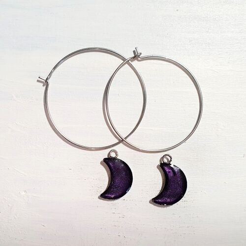 Moons on Round wire drop earrings - Deep purple pearl ,SKU1001