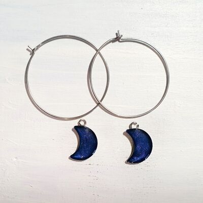 Moons on Round wire drop earrings - Midnight pearl ,SKU1002