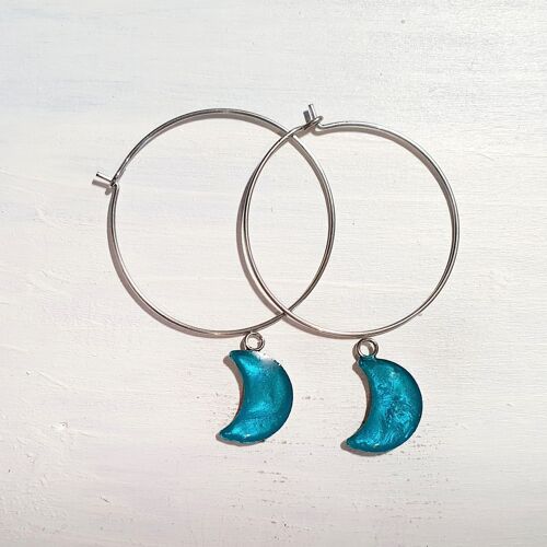 Moons on Round wire drop earrings - Iridescent blue ,SKU1003