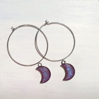 Aretes colgantes de alambre Moons on Round - violeta, SKU1007