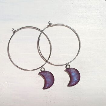 Boucles d'oreilles pendantes lunes sur fil rond - violet ,SKU1007