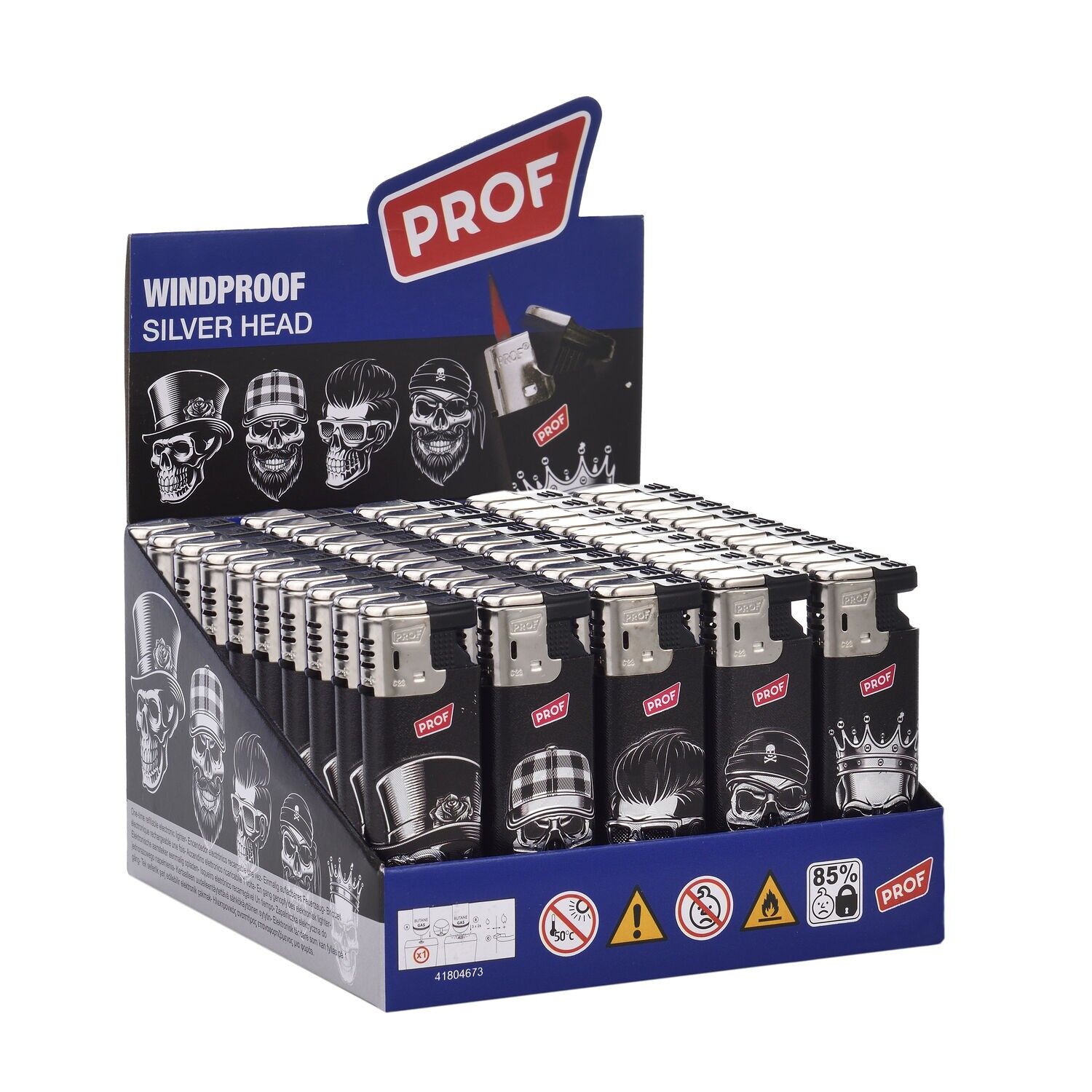 Ausstellungsständer für 50 Turboflame Totenkopf-Feuerzeuge