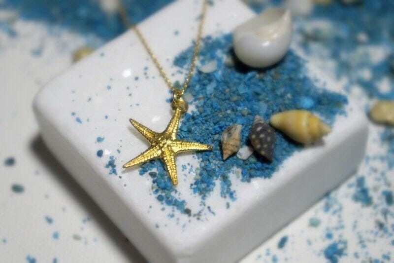Starfish Gold Necklace - Summer Beach, Elemental Symbol Pendant