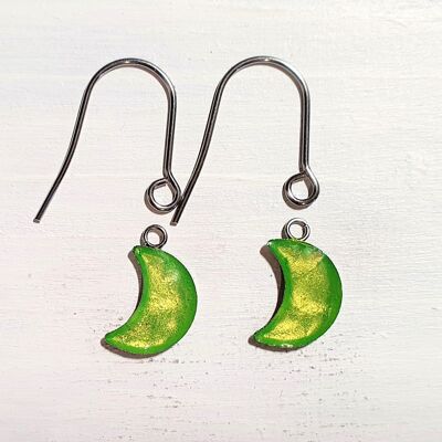 Moon drop earrings with short wires - Iridescent green ,SKU1054