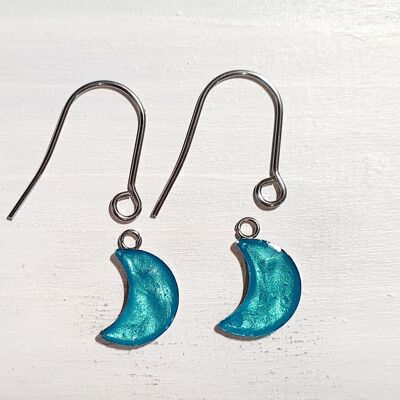 Moon drop earrings with short wires - Iridescent blue ,SKU1055