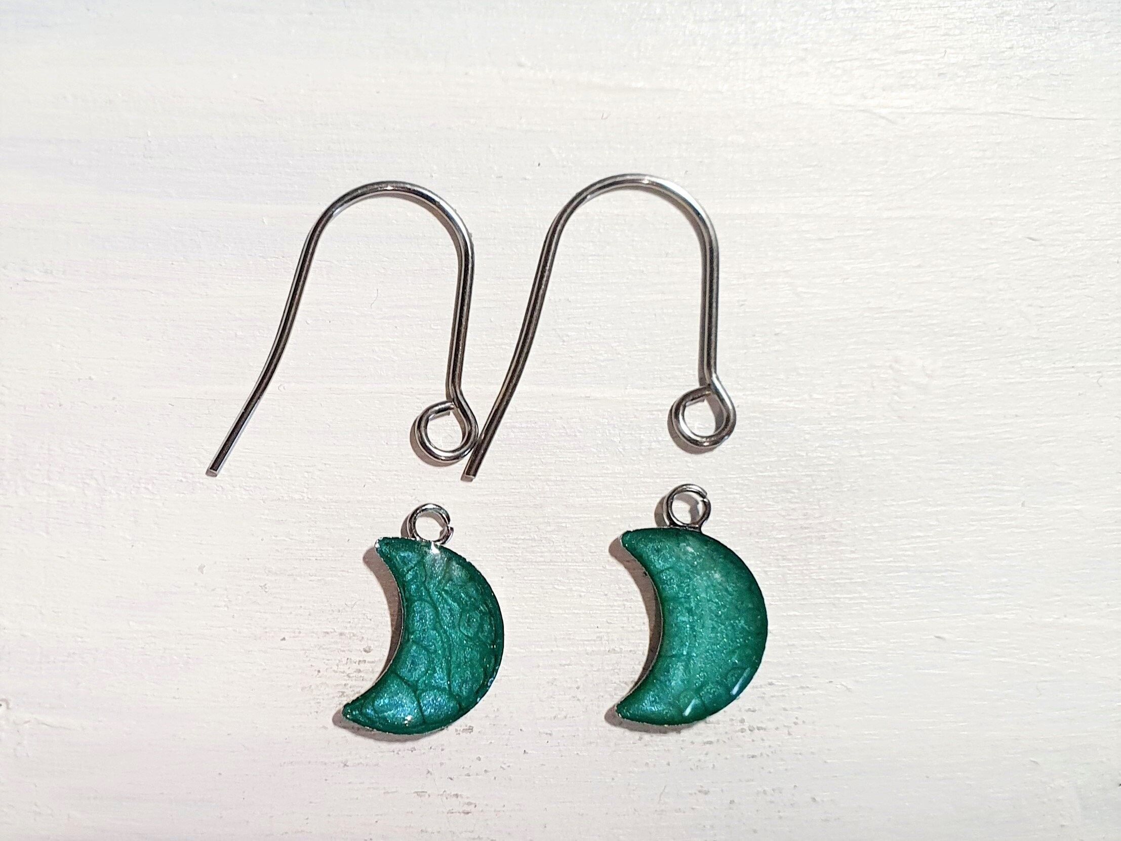 Orecchini pendenti luna con fili corti - Turchese ,SKU1061