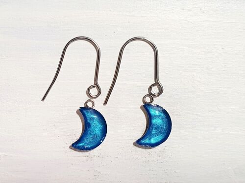 Moon drop earrings with short wires - Sea blue pearl ,SKU1067