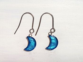 Boucles d'oreilles goutte de lune avec fils courts - Perle bleu de mer ,SKU1067