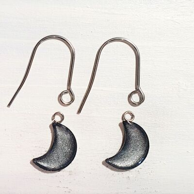 Moon drop earrings with short wires - Silver ,SKU1070