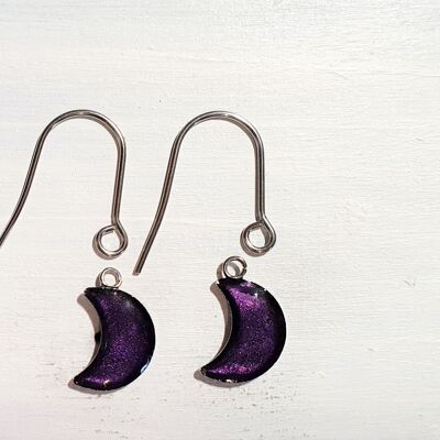 Boucles d'oreilles goutte de lune avec fils courts - Perle violet foncé, SKU1072