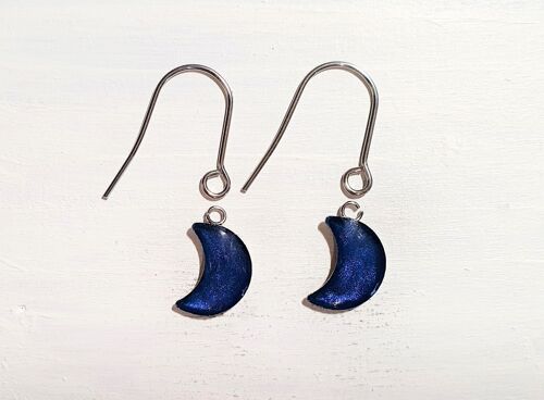 Moon drop earrings with short wires - Midnight pearl ,SKU1073