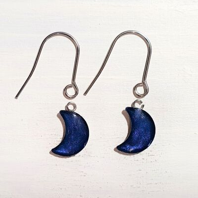 Boucles d'oreilles goutte de lune avec fils courts - Perle de minuit ,SKU1073