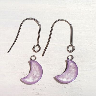 Pendientes de gota de luna con hilos cortos - Perla lila, SKU1074