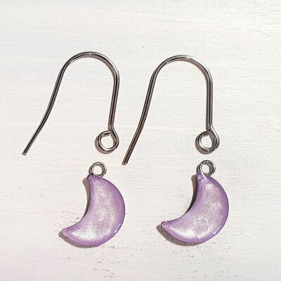 Boucles d'oreilles goutte de lune avec fils courts - Perle lilas ,SKU1074