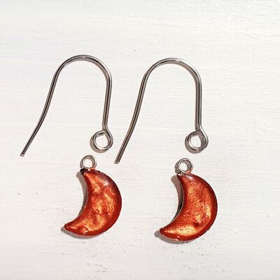 Moon drop earrings with short wires - Iridescent copper ,SKU1075