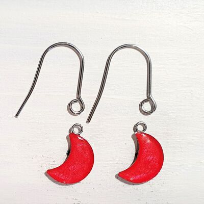 Moon drop earrings with short wires - Red pearl ,SKU1077