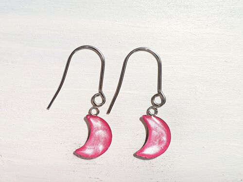 Moon drop earrings with short wires - Candy floss pearl ,SKU1078
