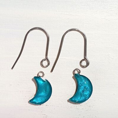 Moon drop earrings with short wires - Iridescent aqua ,SKU1079