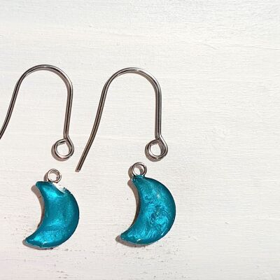Boucles d'oreilles goutte de lune avec fils courts - Aqua irisé, SKU1079