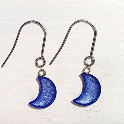 Boucles d'oreilles goutte de lune avec fils courts - Perle bleuet ,SKU1080