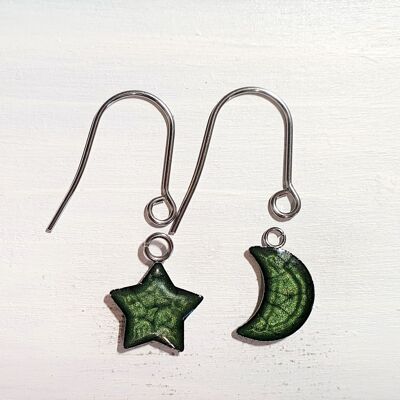 Star/Moon drop earrings with short wires - Leaf ,SKU1086